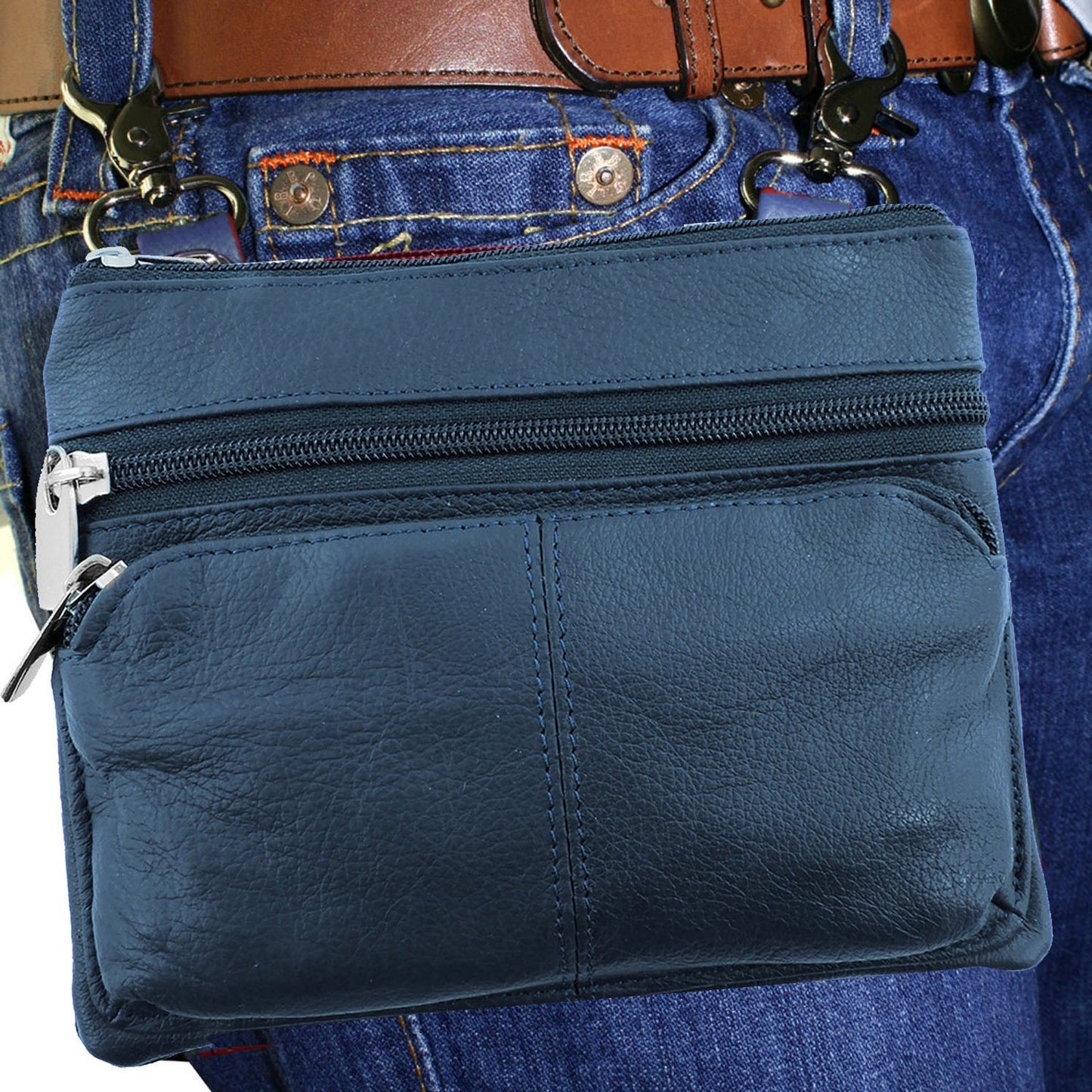 SILVERFEVER Leather Bike Rider Accordion Bag Cross Body Belt Phone Pack Pouch