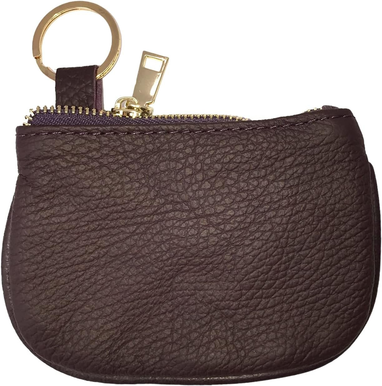Cowhide Leather Coin Purse Pouch w Zipper and Key Fob
