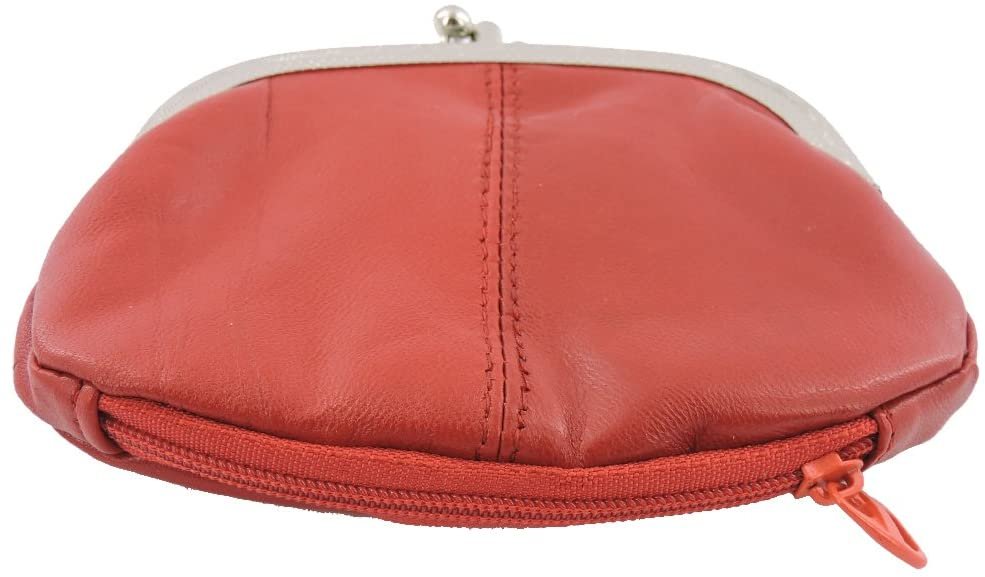 SILVERFEVER Leather Coin Purse with Kisslock Closure - Handcrafted Genuine Lambskin (3 Entry, Black)