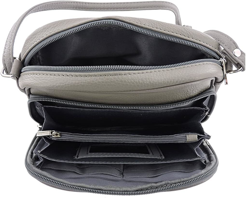 Cowhide Leather Womens Shoulder Purse Small Cross Body Organizer Bag with Many Pockets