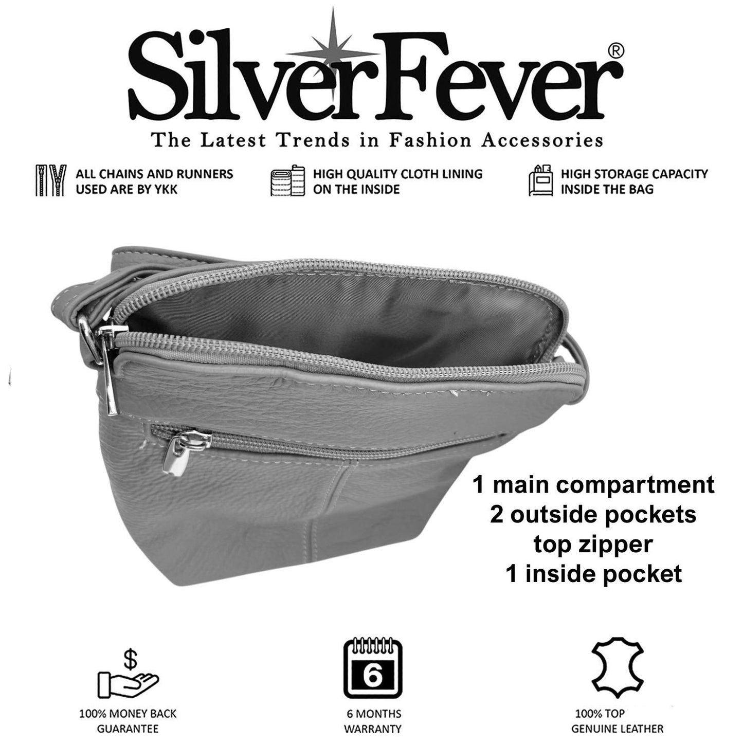 SILVERFEVER Women's Phone Crossbody Bag Trendy Small Purse Cowhide Leather Handbag (Black)