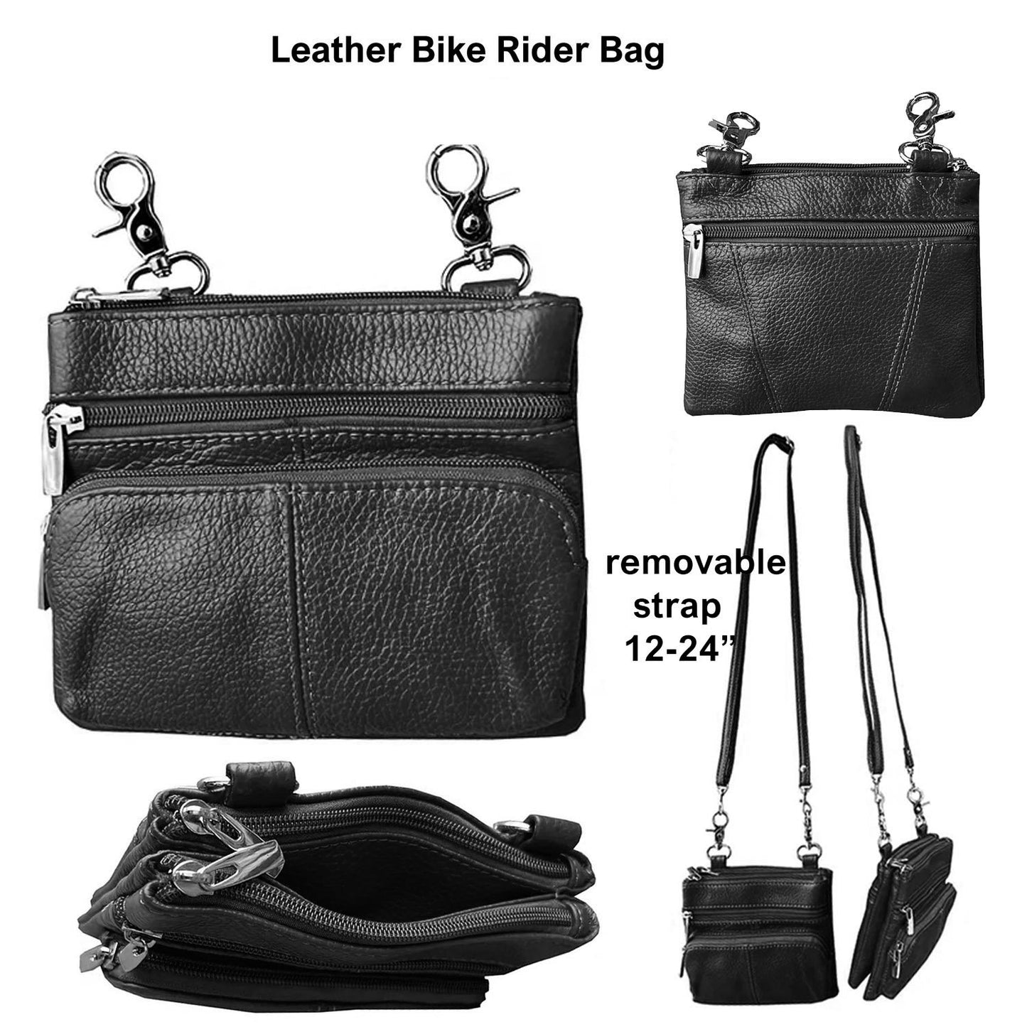 SILVERFEVER Leather Bike Rider Accordion Bag Cross Body Belt Phone Pack Pouch
