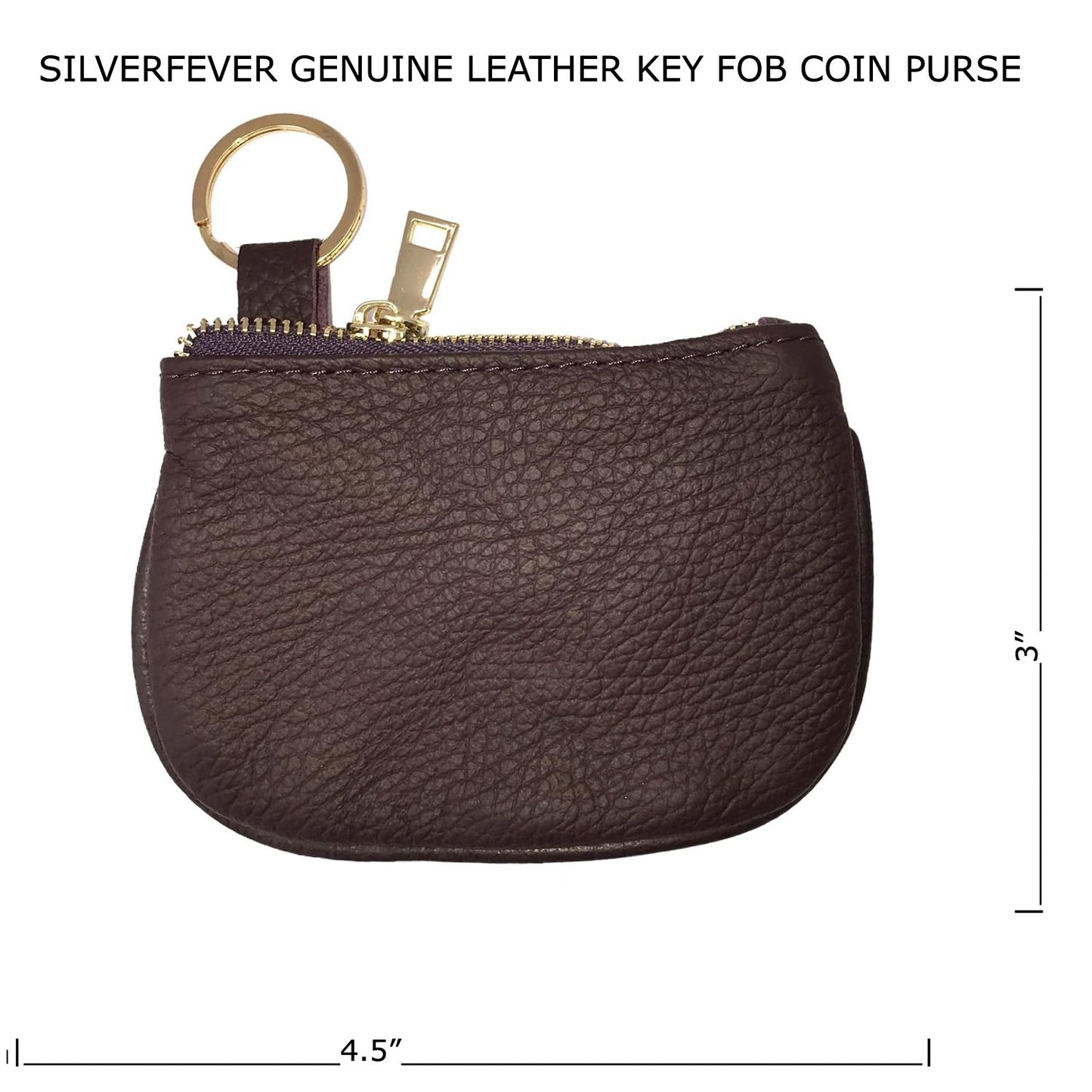 Cowhide Leather Coin Purse Pouch w Zipper and Key Fob