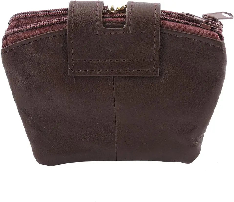 SILVERFEVER Leather Coin Purse with Kisslock Closure - Handcrafted Genuine Lambskin (3 Entry, Black)