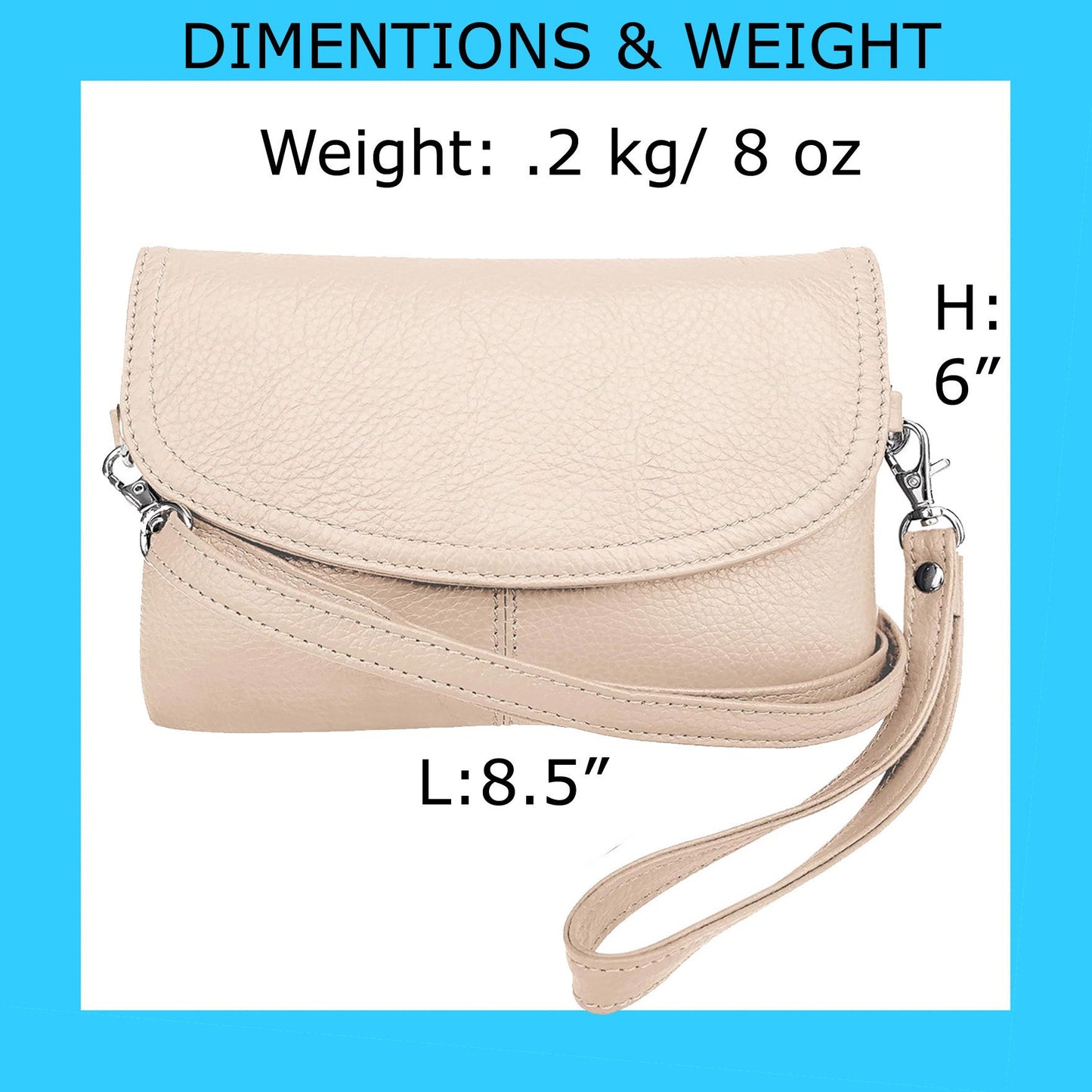 Leather Handbag Purse Womens Small Clutch Wristlet Crossbody Multi Compartment Organiser Fits Phone SilverFever