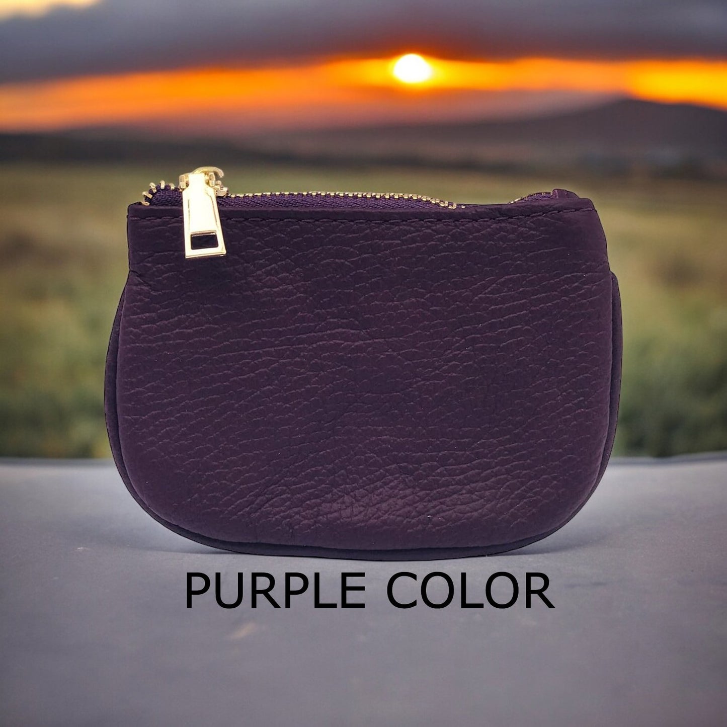 Cowhide Leather Coin Purse Pouch w Zipper and Key Fob