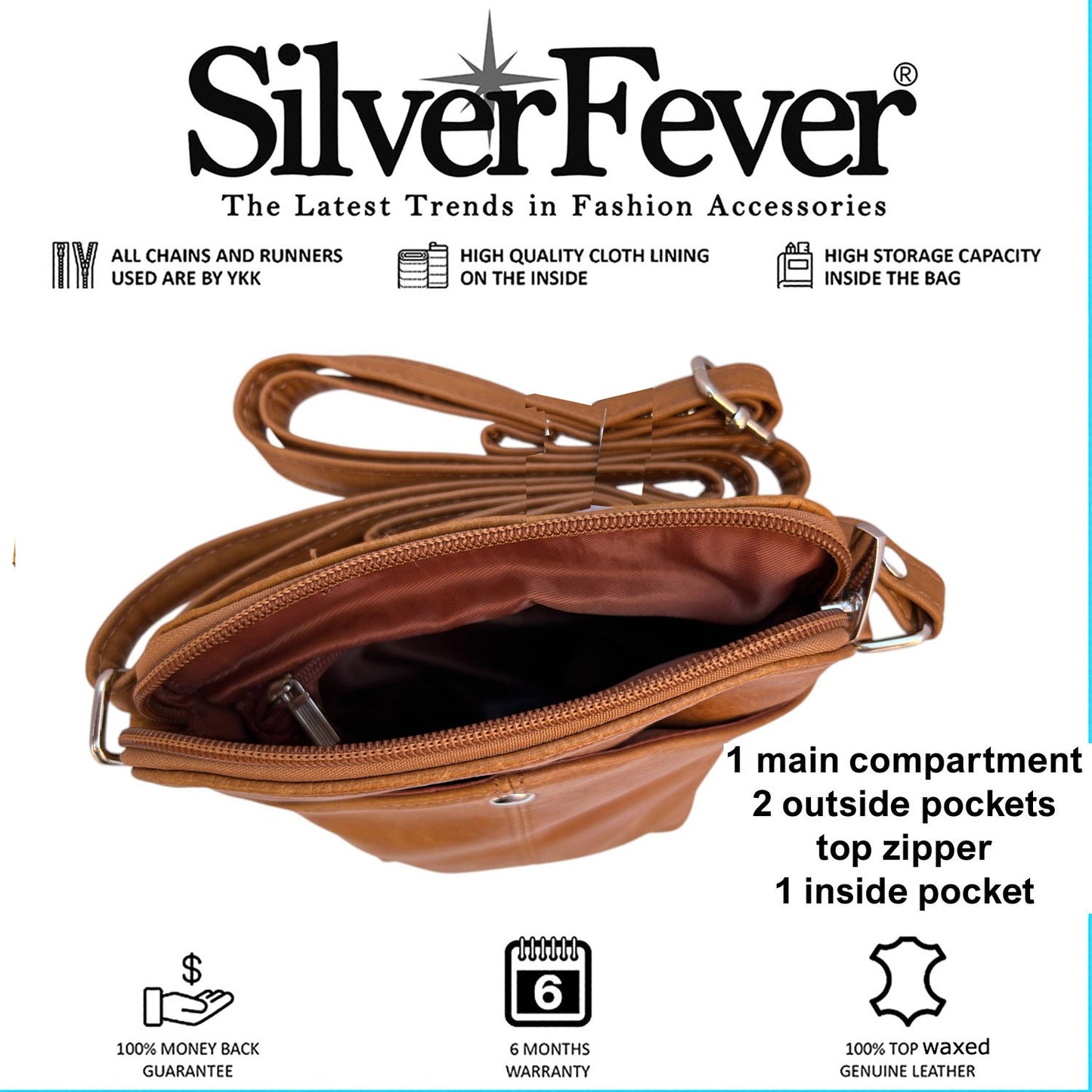 SILVERFEVER Women's Phone Crossbody Bag Trendy Small Purse Cowhide Leather Handbag (Black)