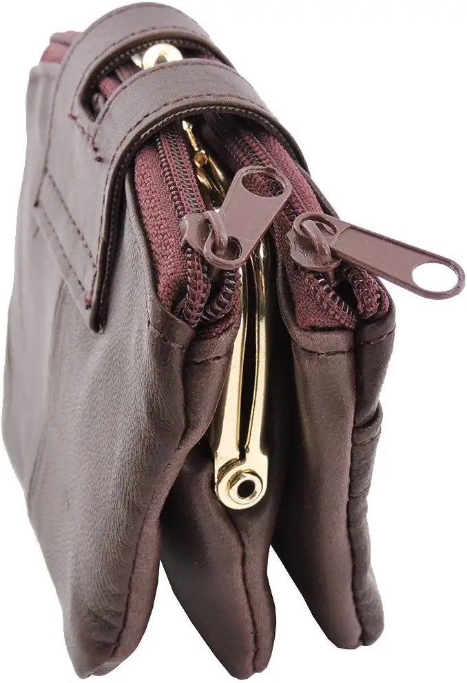 SILVERFEVER Leather Coin Purse with Kisslock Closure - Handcrafted Genuine Lambskin (3 Entry, Black)