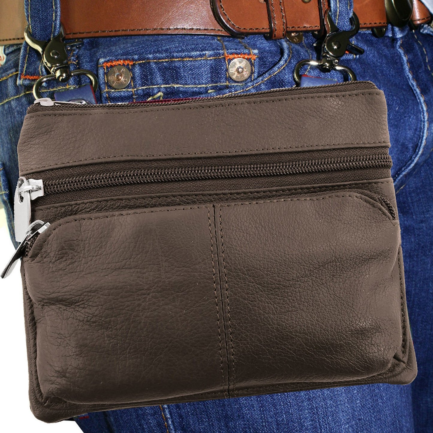 SILVERFEVER Leather Bike Rider Accordion Bag Cross Body Belt Phone Pack Pouch