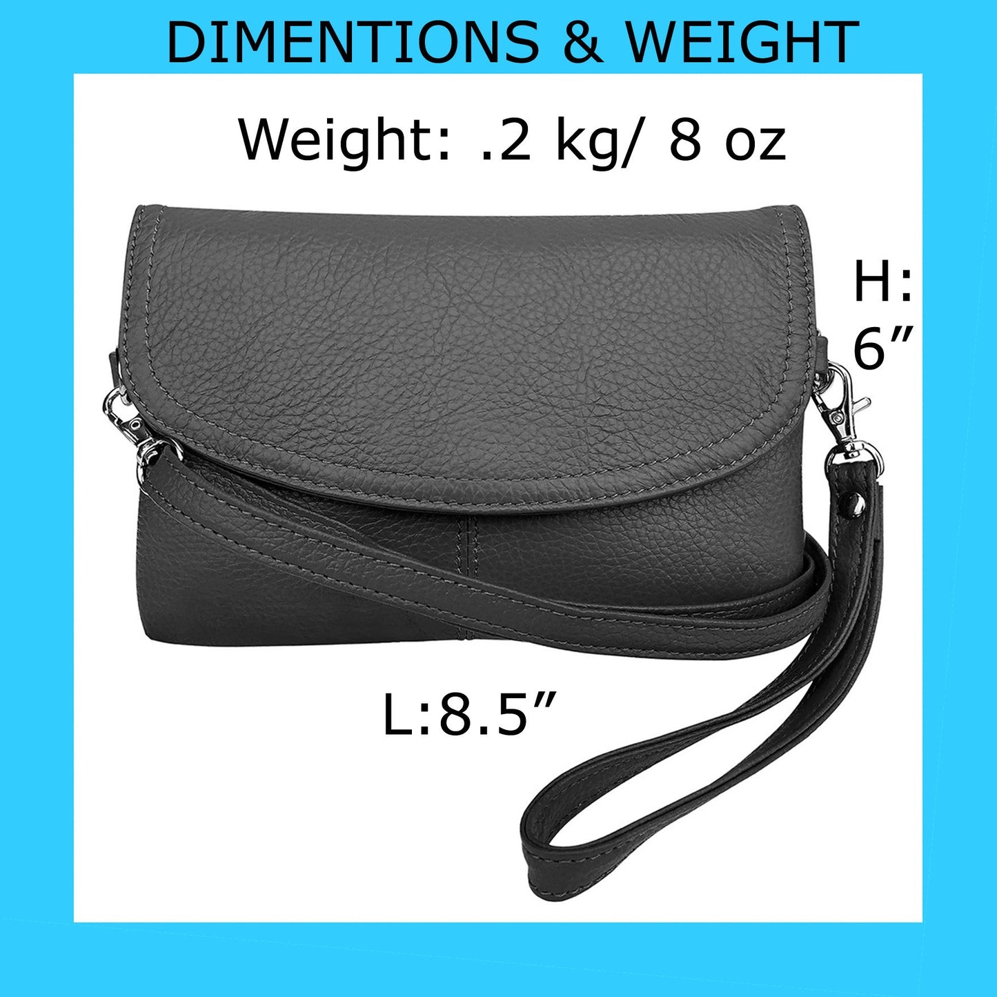 Leather Handbag Purse Womens Small Clutch Wristlet Crossbody Multi Compartment Organiser Fits Phone SilverFever