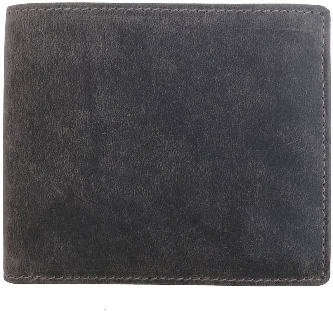 Leather Wallet for Men's-Genuine Washed Calf RFID Blocking Bifold Men Wallet With Coin Pocket (Vertical Flip Stitched Collar, Black)