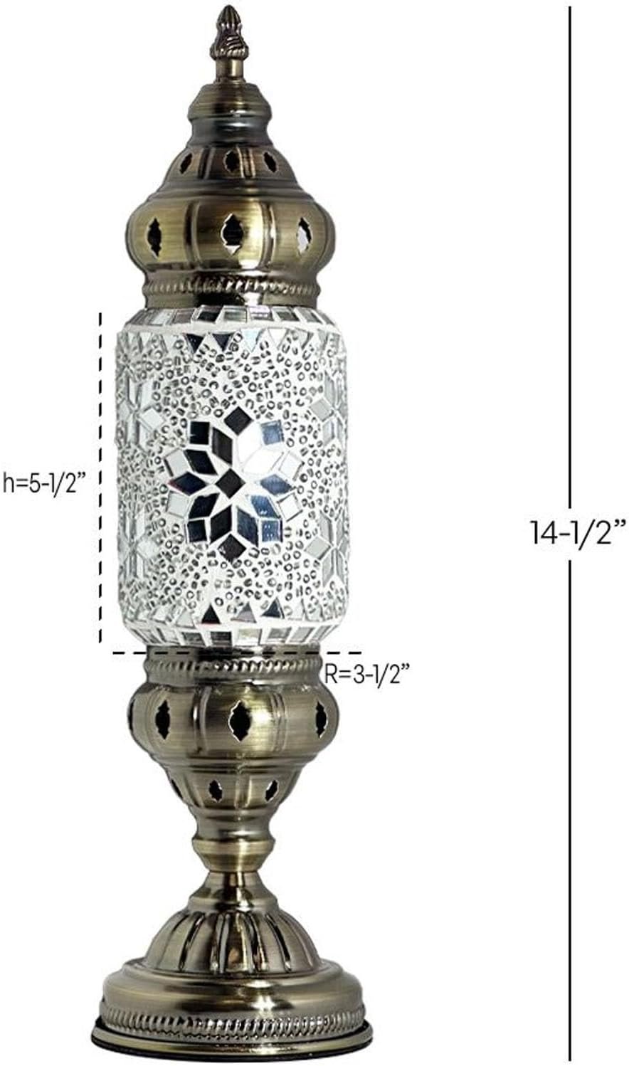 Turkish Cylinder Table Lamp Mosaic Glass Accent Boho Lamps Moroccan Lantern (Blue Star)