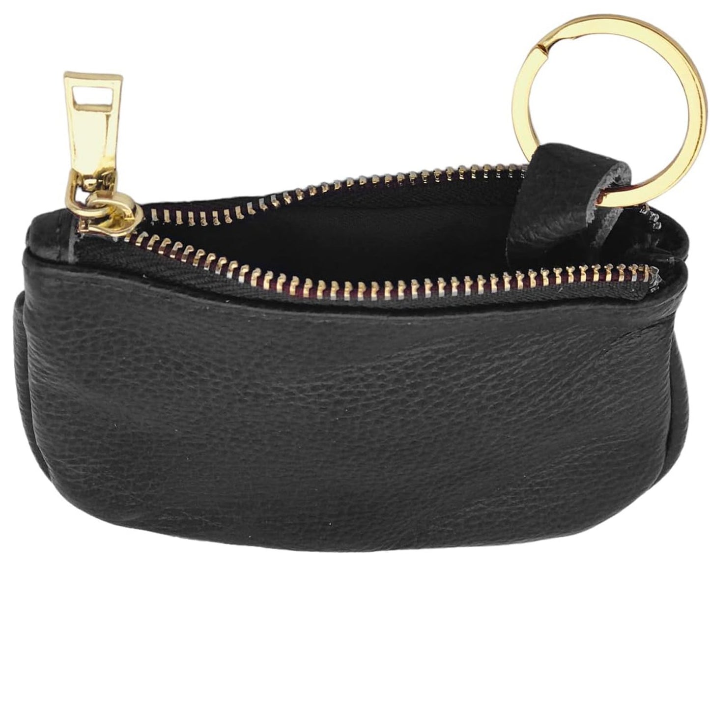 Cowhide Leather Coin Purse Pouch w Zipper and Key Fob