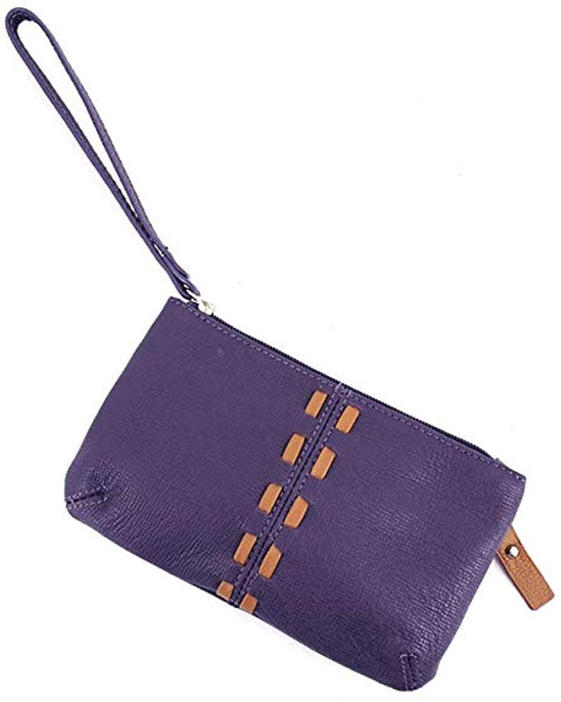 Women's Leather Wristlet Small Wallet Clutch with Whipstitched Detail