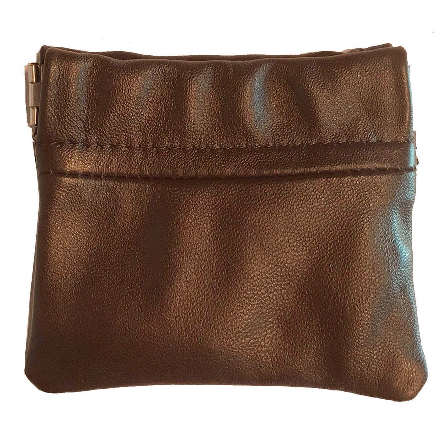 Leather Coin Purse Change Holder Squeeze Spring Closure Pouch w Key Ring, 3.5" by 3.5" - Great Gift for Men Women