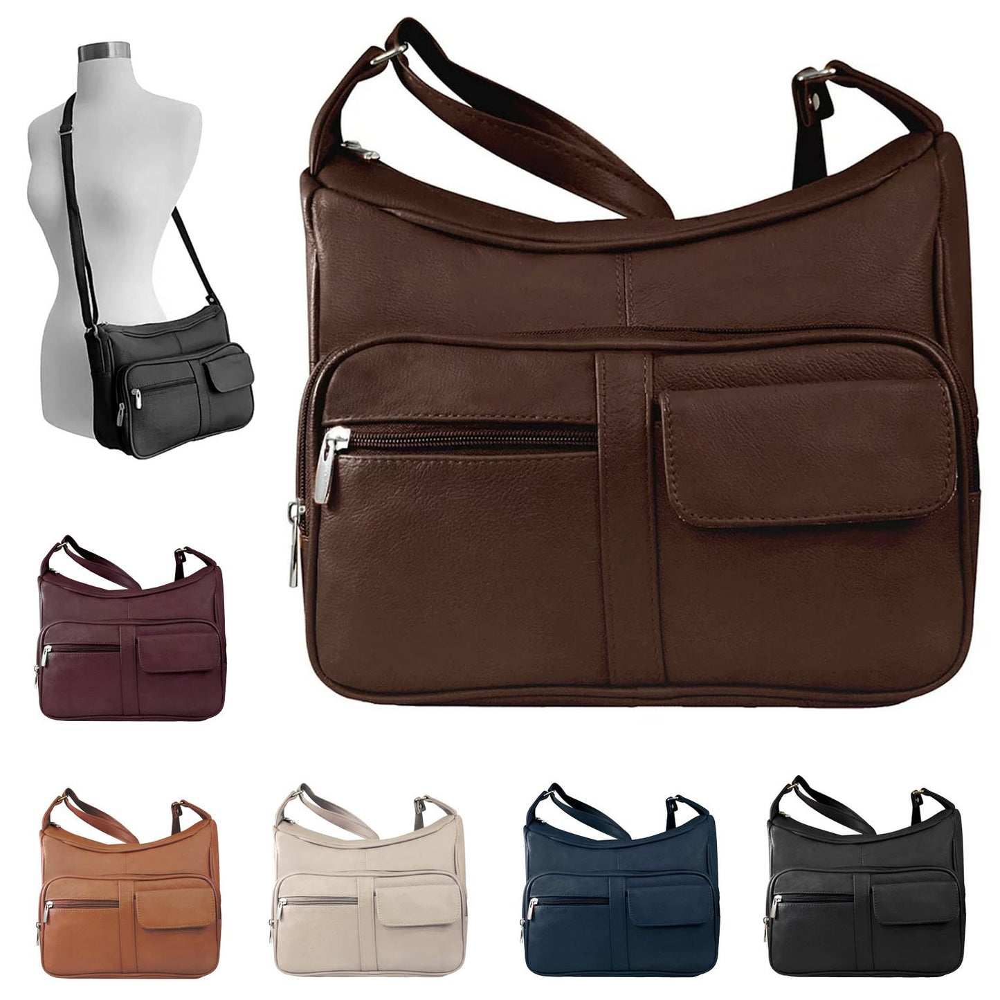 Women's Leather Hobo | Ladies Shoulder Bag | Organizer w Built-in Wallet NWT