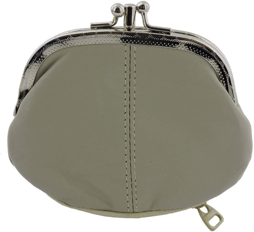 SILVERFEVER Leather Coin Purse with Kisslock Closure - Handcrafted Genuine Lambskin (3 Entry, Black)