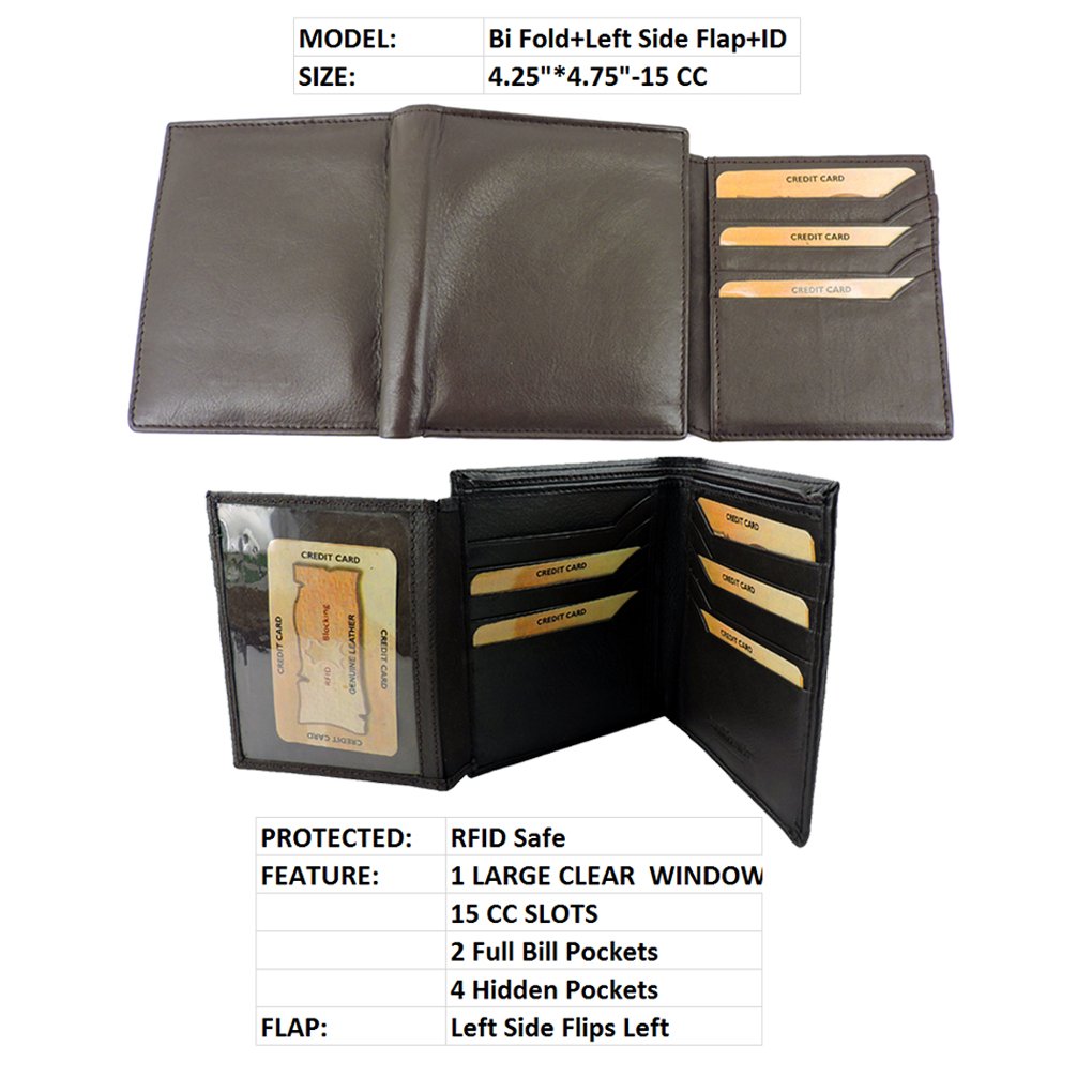 Men's RFID Leather Wallet Cowhide, ID, CC, Bill Pockets, Gift Box