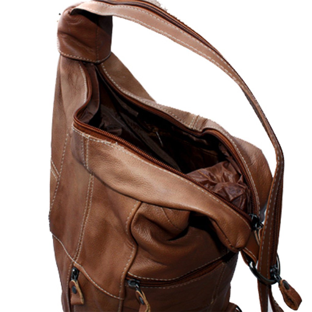 Women's Cowhide Leather Backpack Convertible Sling One Shoulder Large Bag Secure Entry |7 Pocket