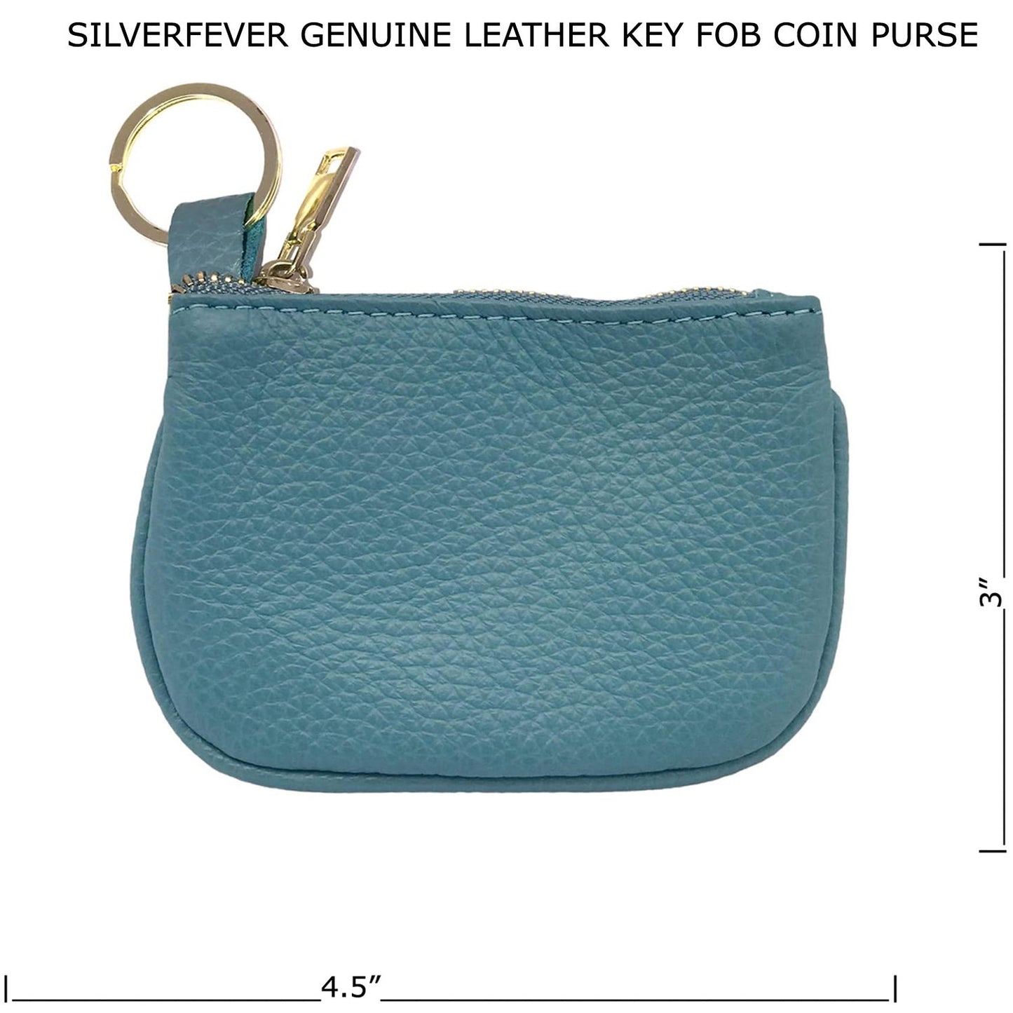 Cowhide Leather Coin Purse Pouch w Zipper and Key Fob
