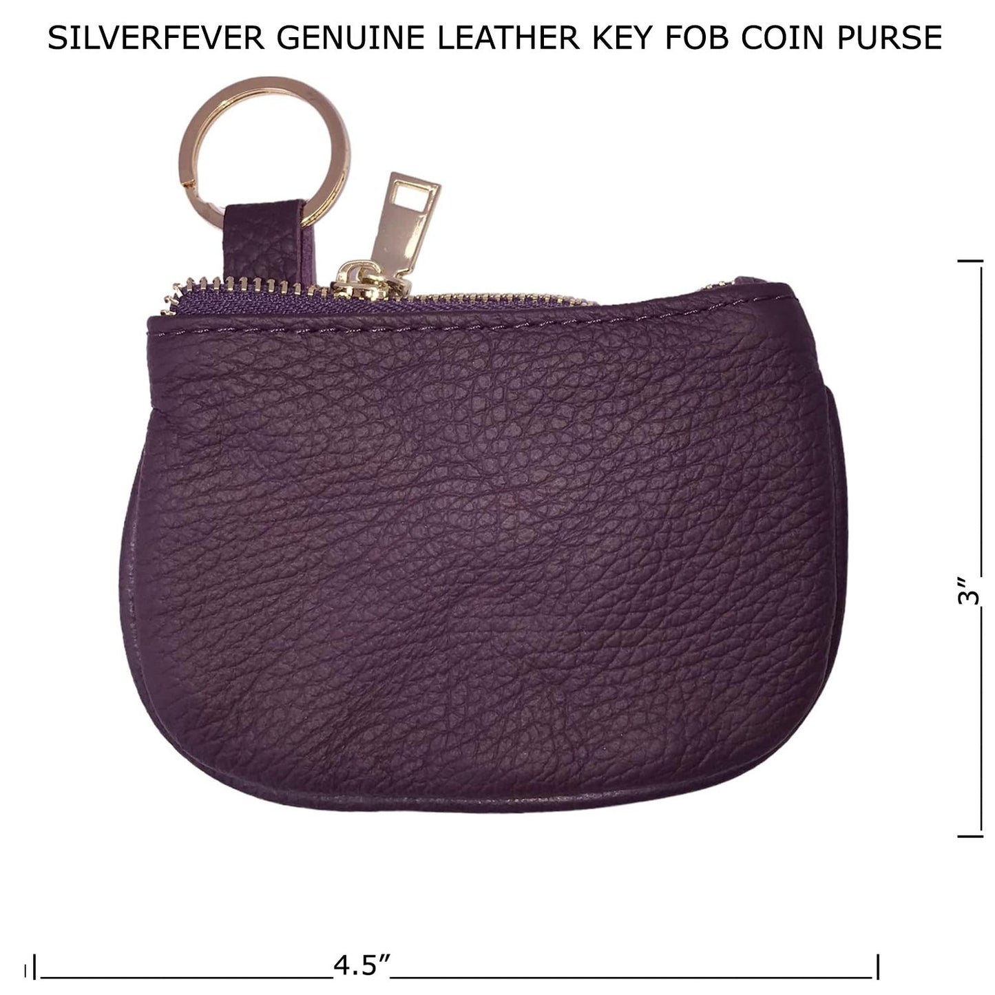 Cowhide Leather Coin Purse Pouch w Zipper and Key Fob