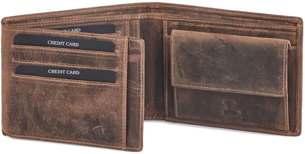 Leather Wallet for Men's-Genuine Washed Calf RFID Blocking Bifold Men Wallet With Coin Pocket (Vertical Flip Stitched Collar, Black)