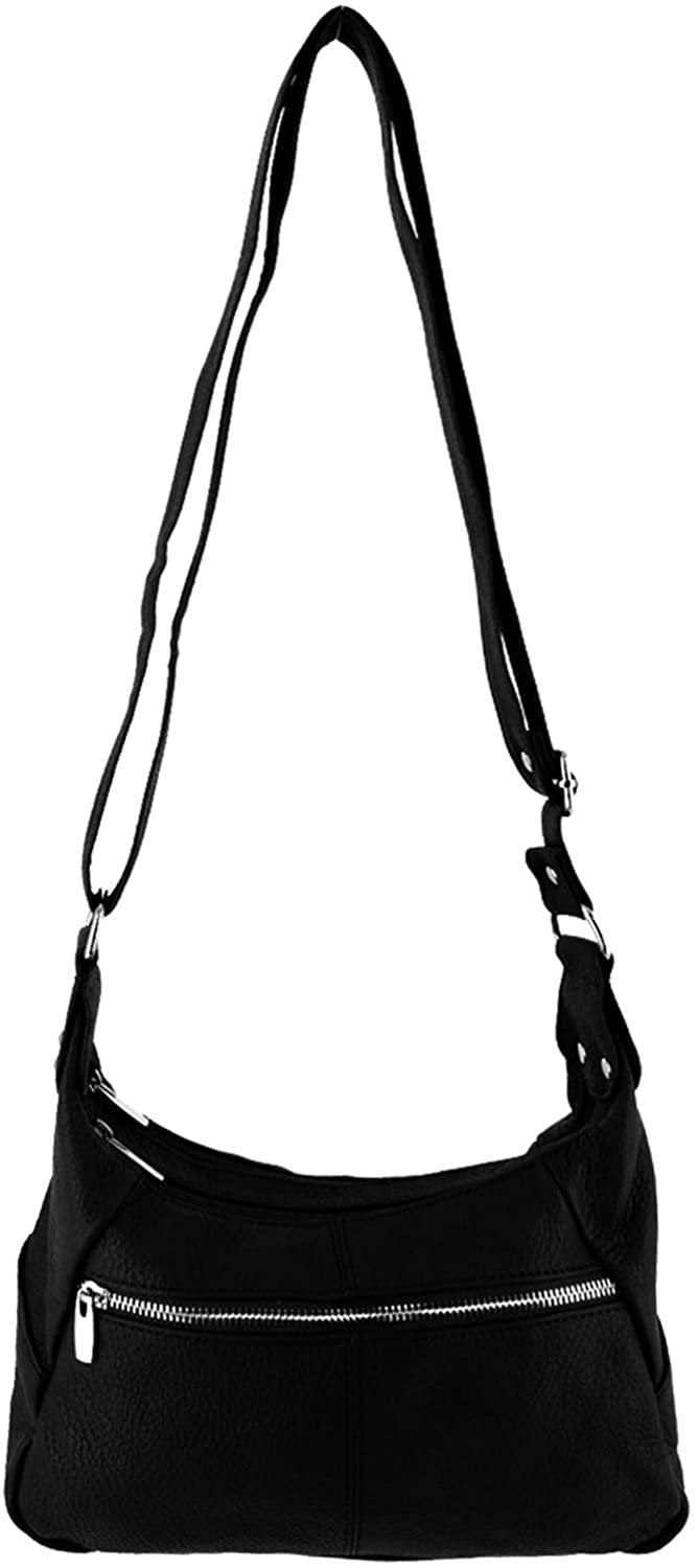 Black-2 Entry Women's Leather Medium Cross Body Purse Shoulder Ladies Handbag with Many Pockets