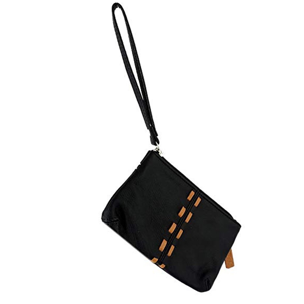 Women's Leather Wristlet Small Wallet Clutch with Whipstitched Detail