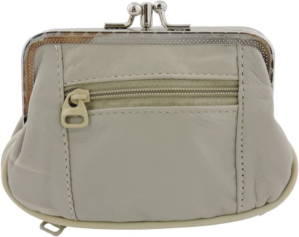 SILVERFEVER Leather Coin Purse with Kisslock Closure - Handcrafted Genuine Lambskin (3 Entry, Black)