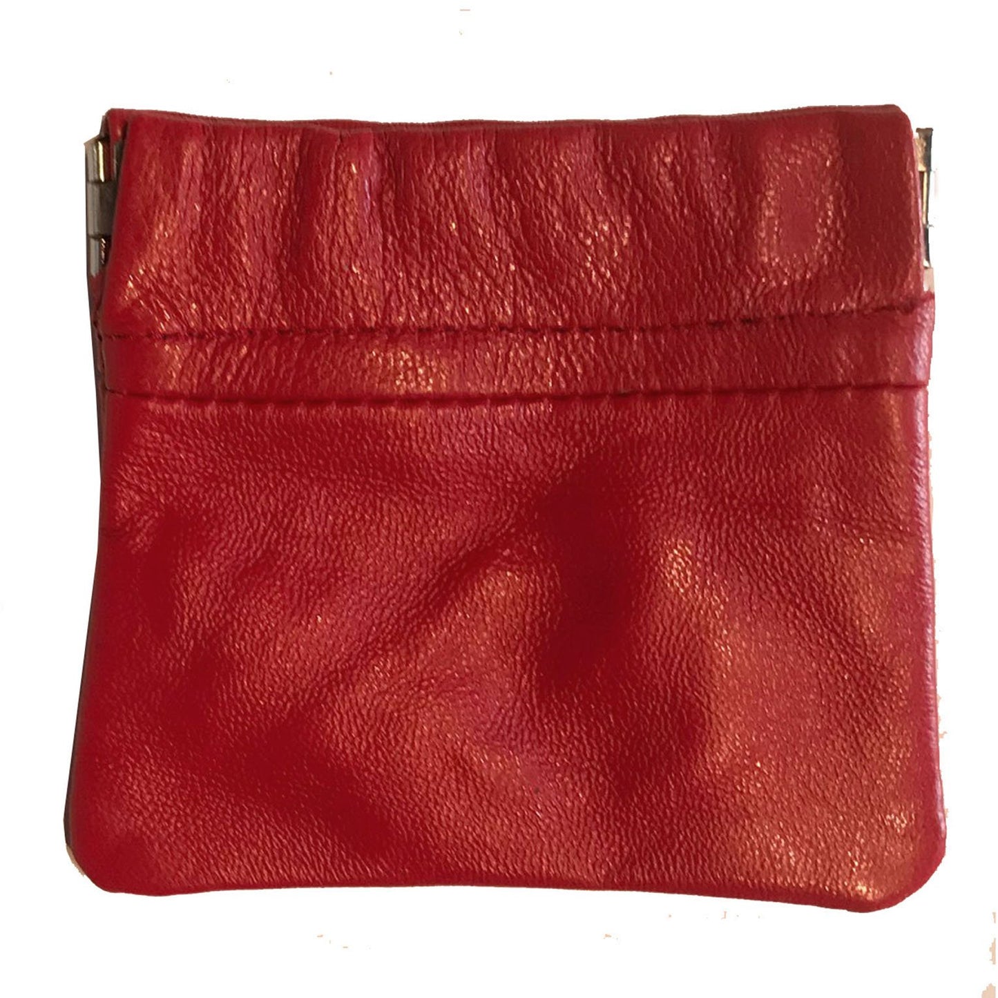 Leather Coin Purse Change Holder Squeeze Spring Closure Pouch w Key Ring, 3.5" by 3.5" - Great Gift for Men Women