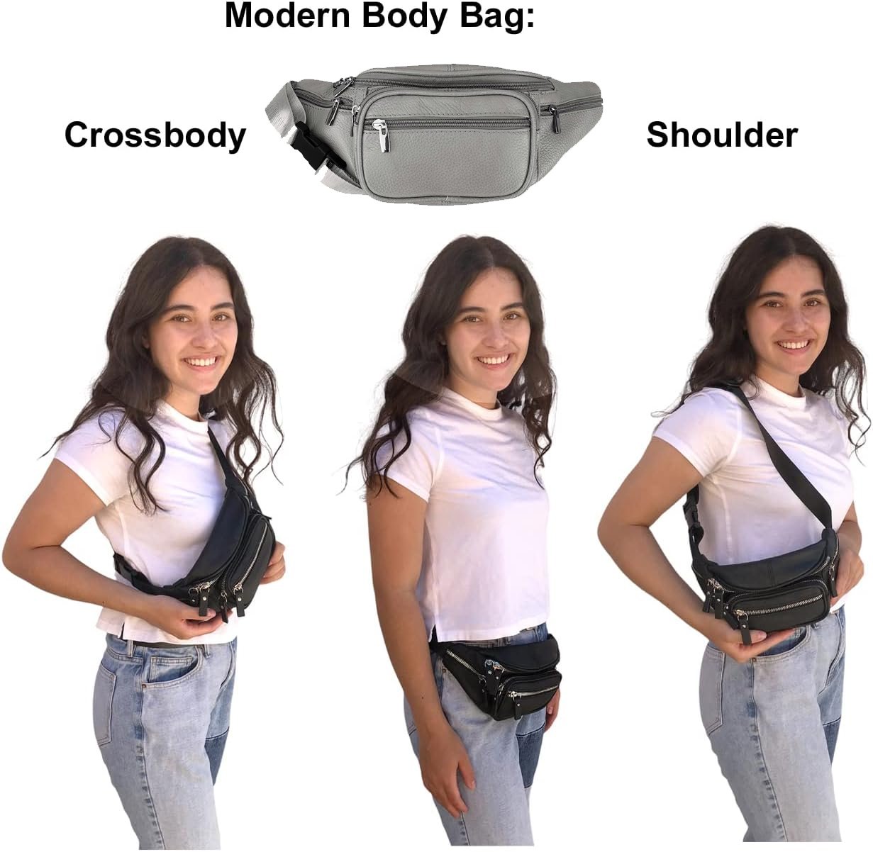 Men's Women's Leather Fanny Pack Waist-Pack Cellphone Holder Crossover Bag