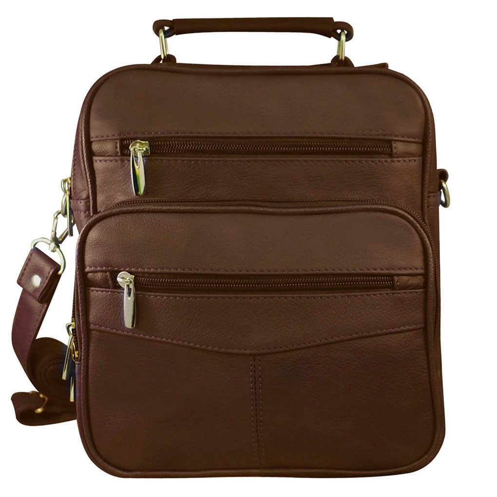 Cowhide Leather Men's Messenger Crossbody w Top Handle & Removable CB Strap