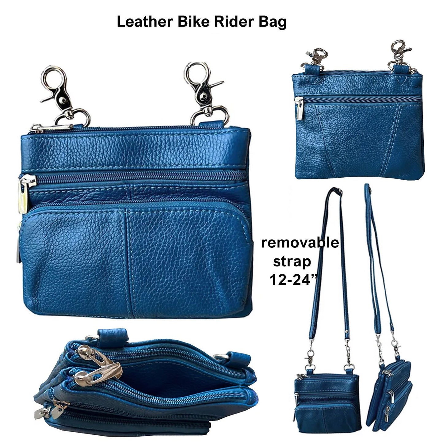 SILVERFEVER Leather Bike Rider Accordion Bag Cross Body Belt Phone Pack Pouch