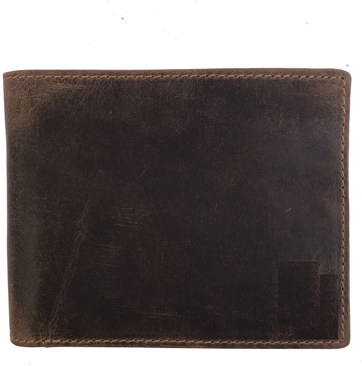 Leather Wallet for Men's-Genuine Washed Calf RFID Blocking Bifold Men Wallet With Coin Pocket (Vertical Flip Stitched Collar, Black)