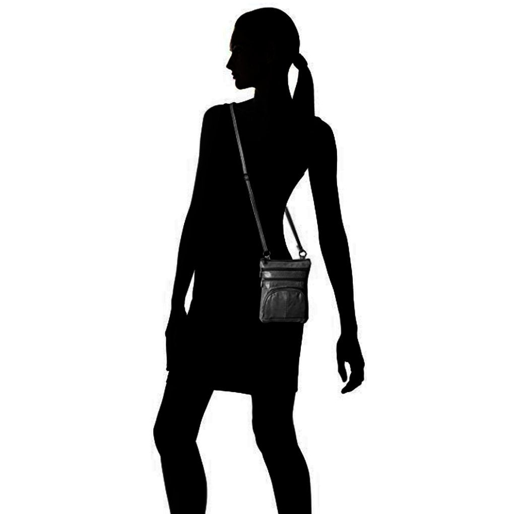SILVERFEVER Women's Shoulder Crossbody Round RFID Pocket Small Genuine Leather Bag