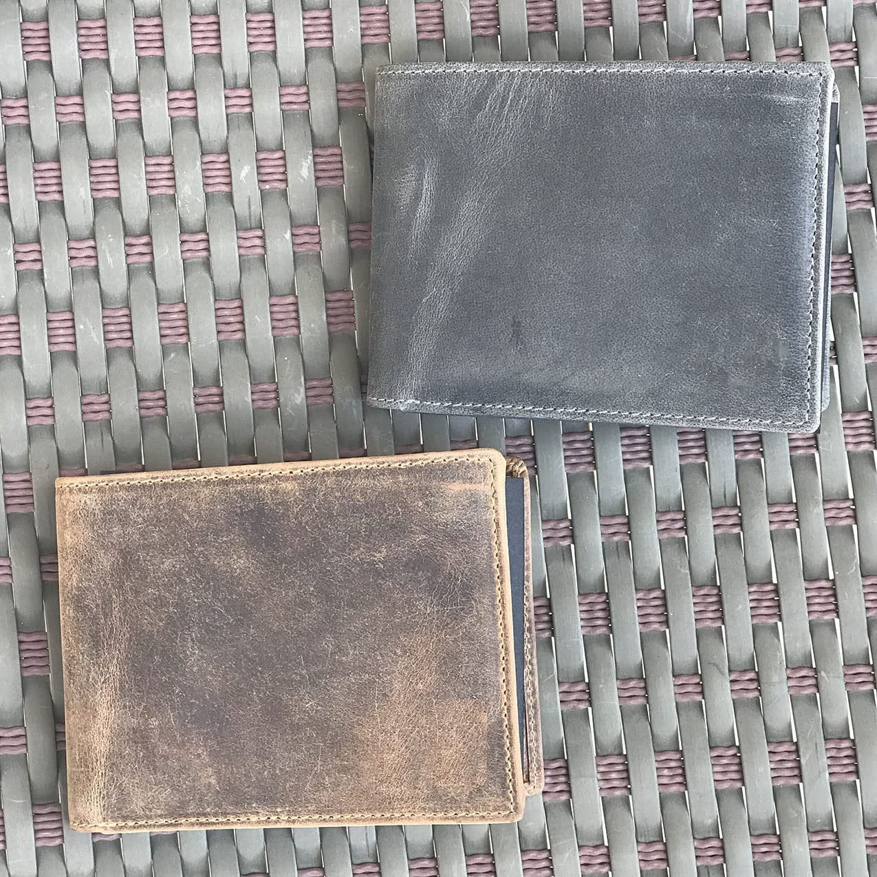 Leather Wallet for Men's-Genuine Washed Calf RFID Blocking Bifold Men Wallet With Coin Pocket (Vertical Flip Stitched Collar, Black)