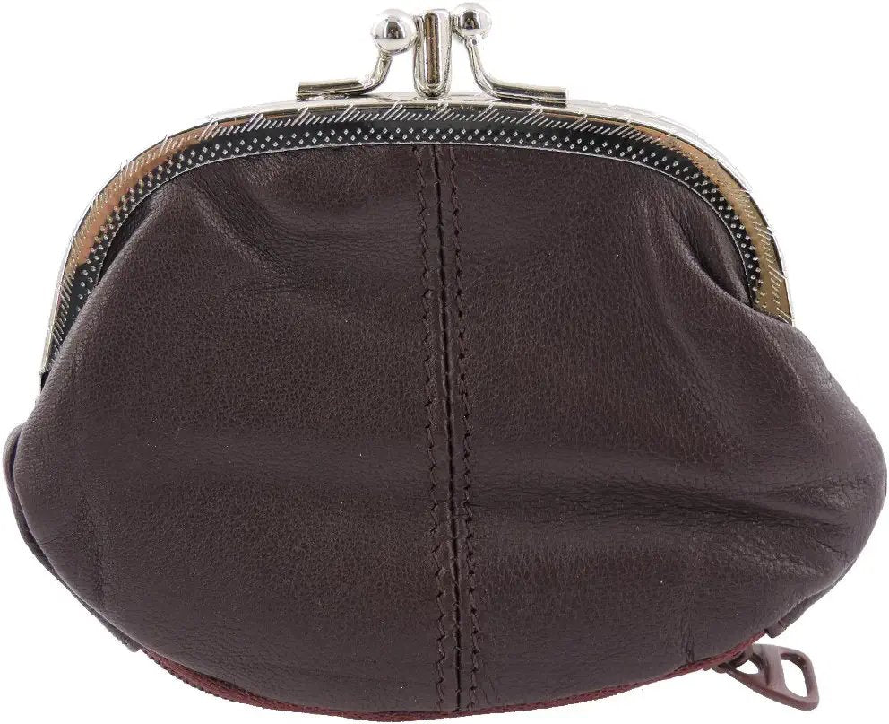SILVERFEVER Leather Coin Purse with Kisslock Closure - Handcrafted Genuine Lambskin (3 Entry, Black)