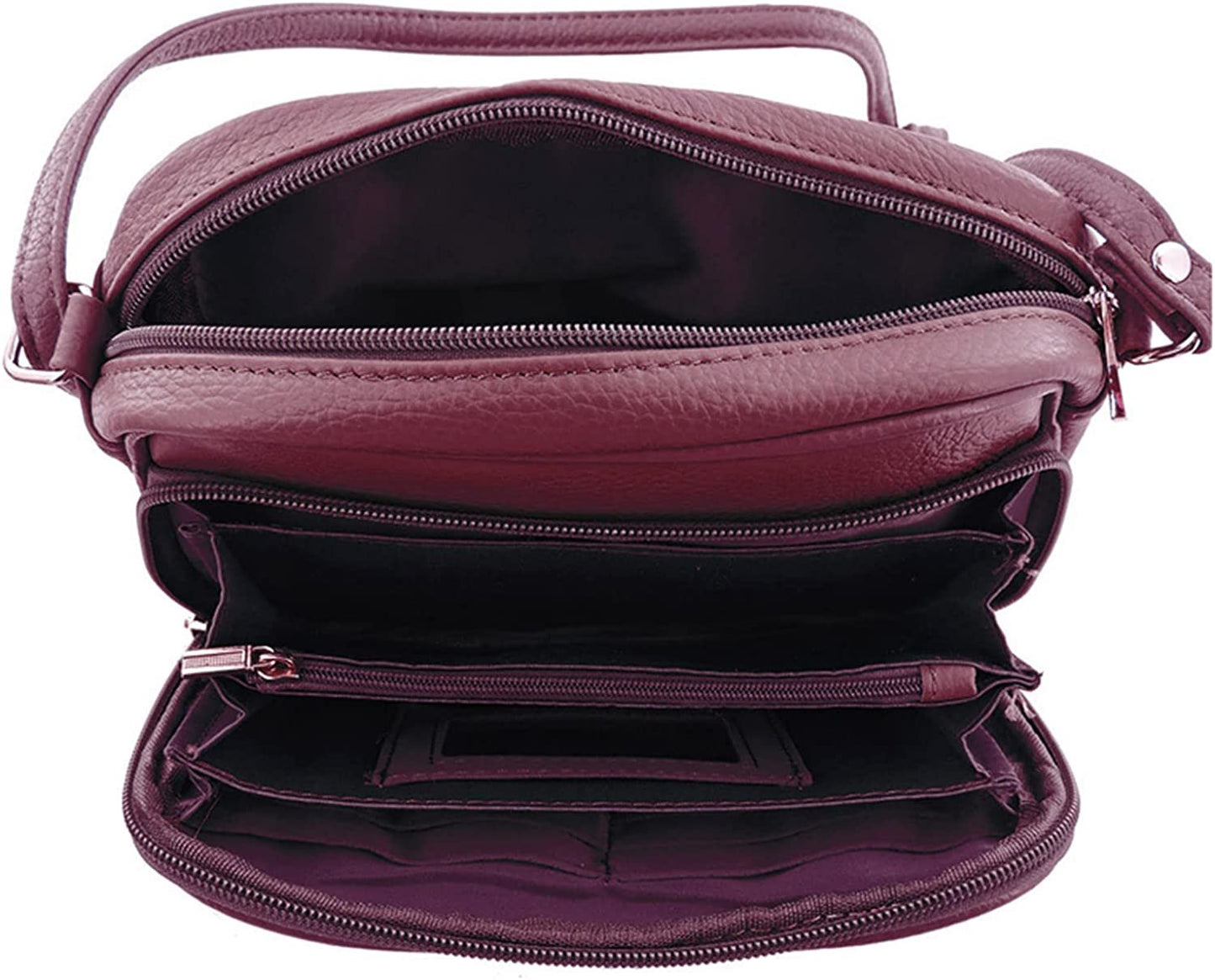 Cowhide Leather Womens Shoulder Purse Small Cross Body Organizer Bag with Many Pockets