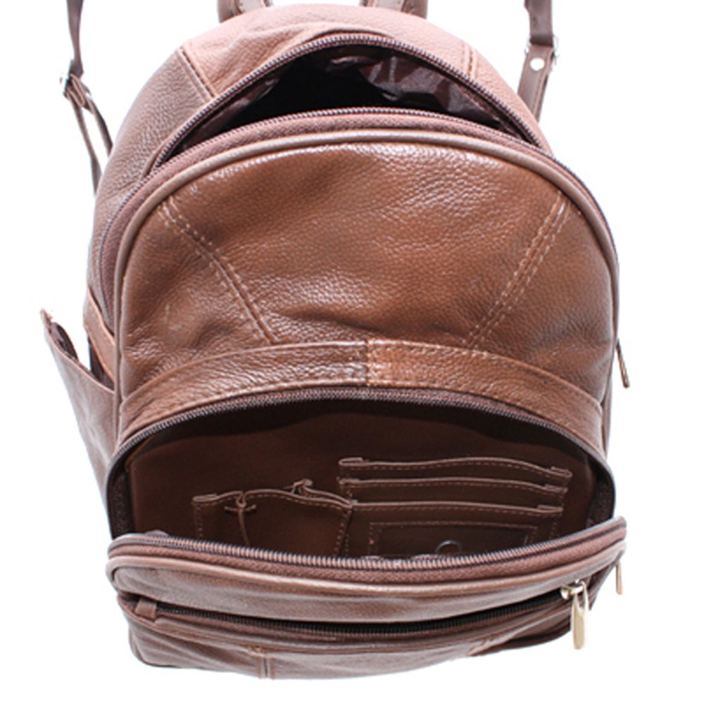 Silver Fever Genuine Leather Round Top Backpack Purse Organizer Bag