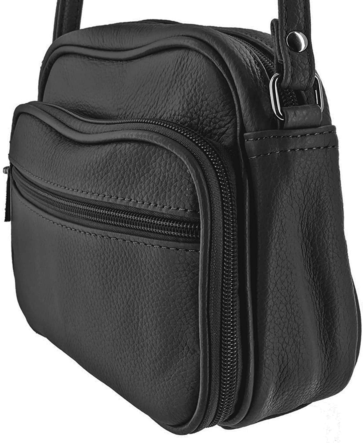 Cowhide Leather Womens Shoulder Purse Small Cross Body Organizer Bag with Many Pockets