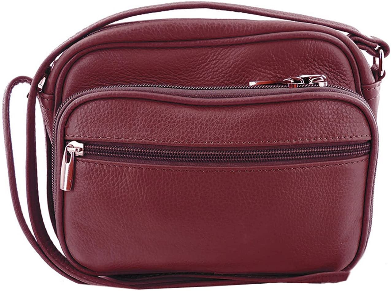 Cowhide Leather Womens Shoulder Purse Small Cross Body Organizer Bag with Many Pockets