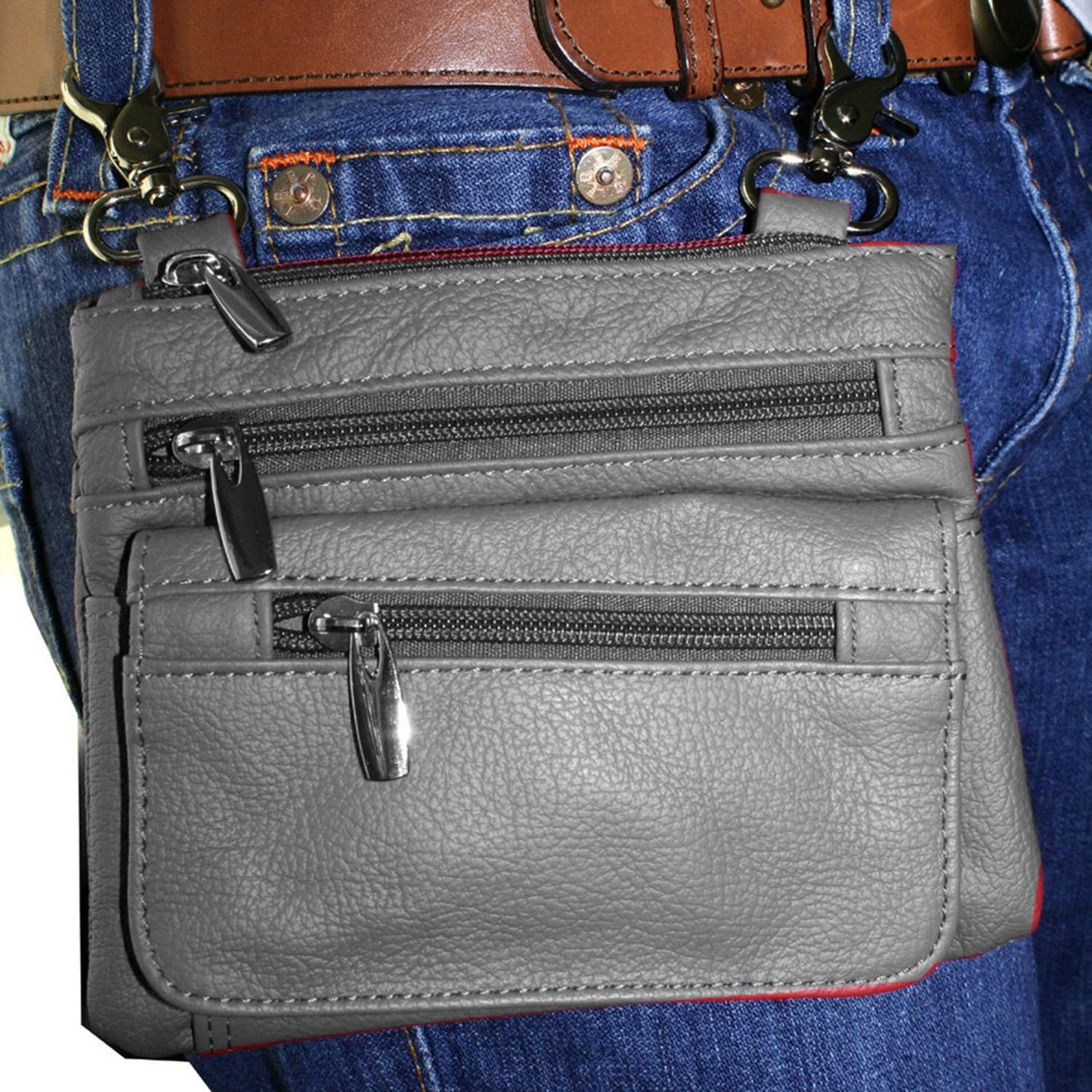 SILVERFEVER Leather Bike Rider Accordion Bag Cross Body Belt Phone Pack Pouch