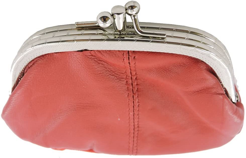 SILVERFEVER Leather Coin Purse with Kisslock Closure - Handcrafted Genuine Lambskin (3 Entry, Black)