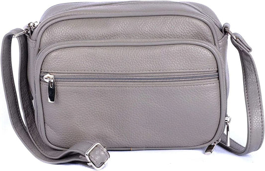 Cowhide Leather Womens Shoulder Purse Small Cross Body Organizer Bag with Many Pockets