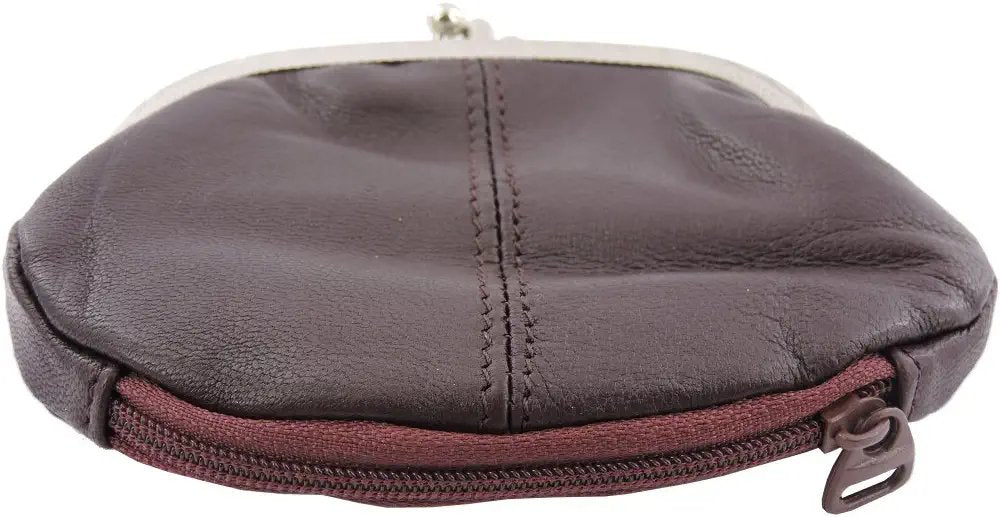 SILVERFEVER Leather Coin Purse with Kisslock Closure - Handcrafted Genuine Lambskin (3 Entry, Black)