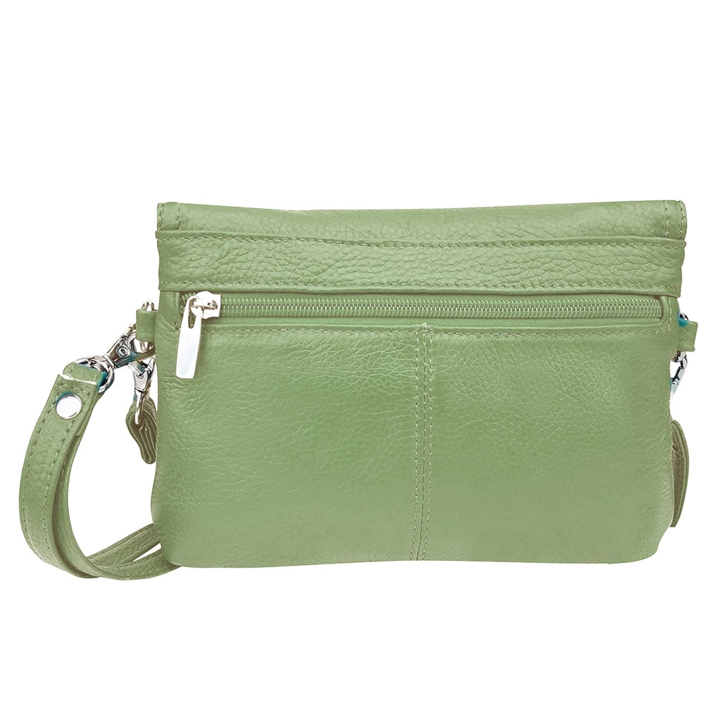 Leather Handbag Purse Womens Small Clutch Wristlet Crossbody Multi Compartment Organiser Fits Phone SilverFever