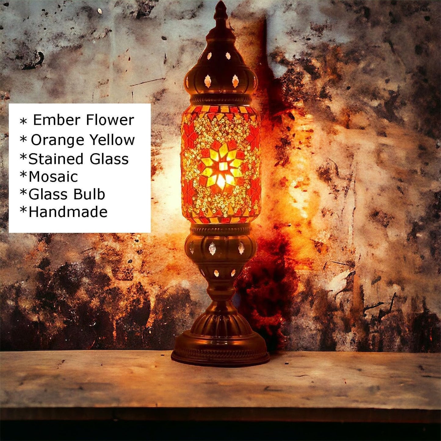 Turkish Cylinder Table Lamp Mosaic Glass Accent Boho Lamps Moroccan Lantern (Blue Star)