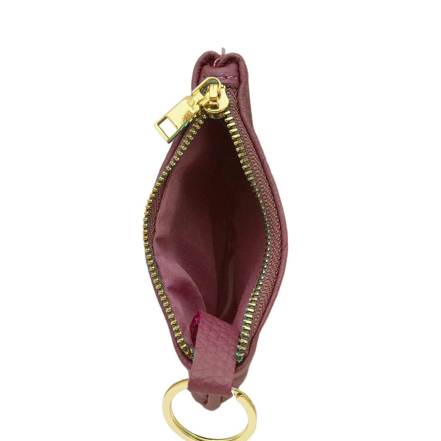 Cowhide Leather Coin Purse Pouch w Zipper and Key Fob
