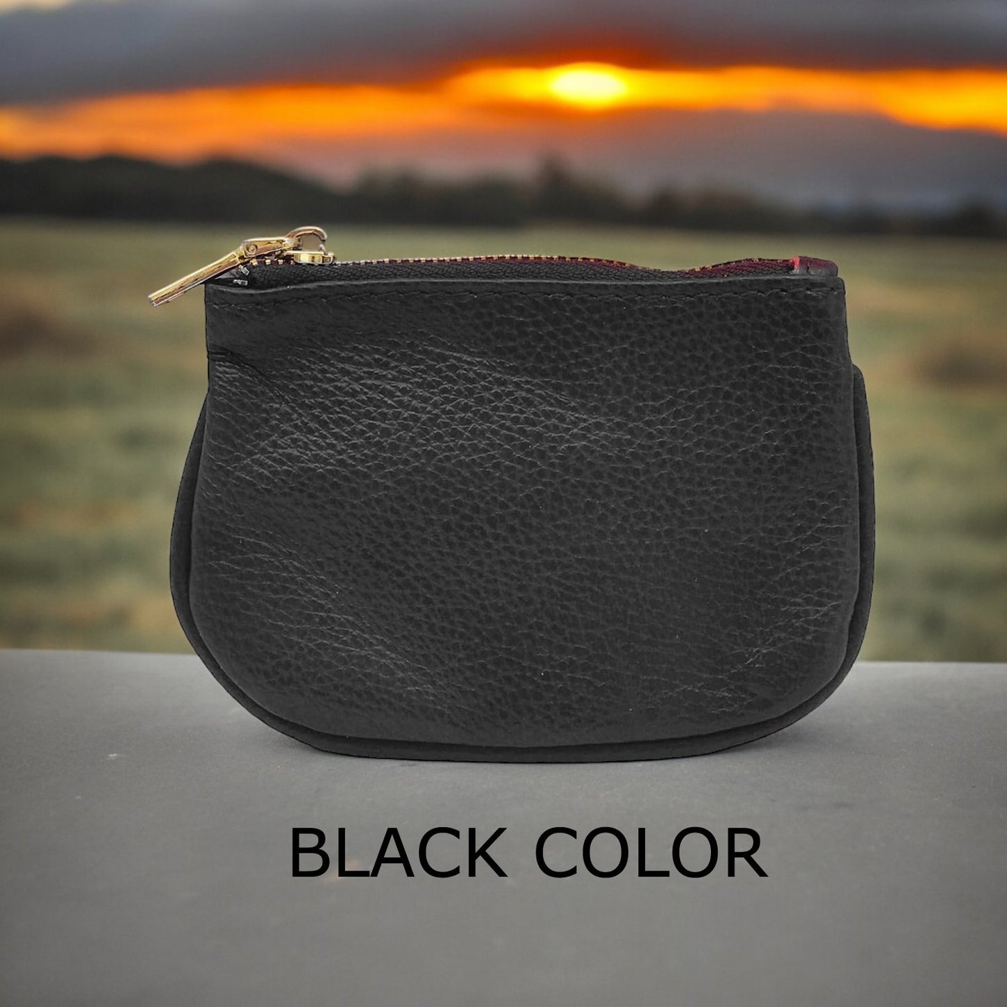 Cowhide Leather Coin Purse Pouch w Zipper and Key Fob