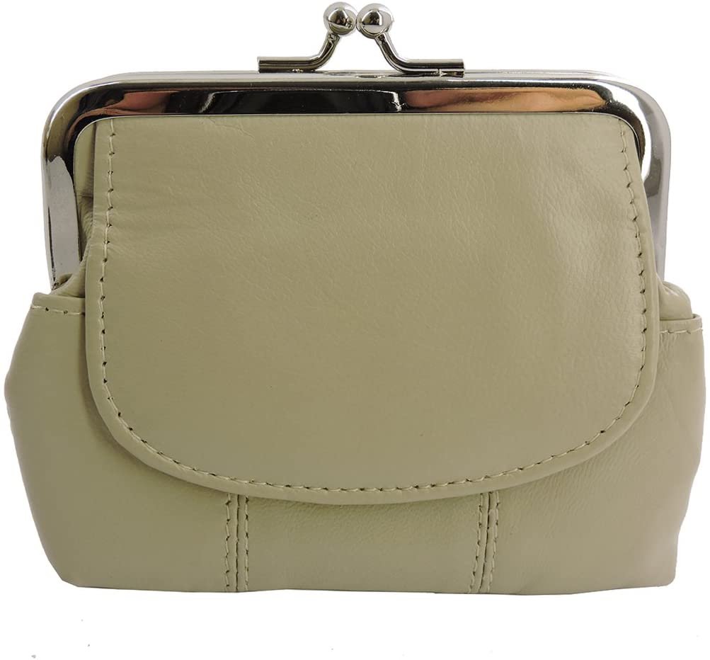 SILVERFEVER Leather Coin Purse with Kisslock Closure - Handcrafted Genuine Lambskin (3 Entry, Black)